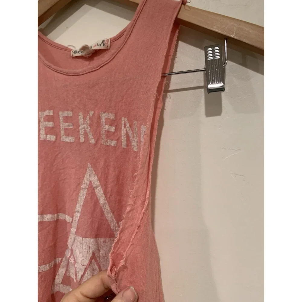 So Rad by A Weekend Warrior XS Pink Cotton Distressed Fringe Festival Tank Women